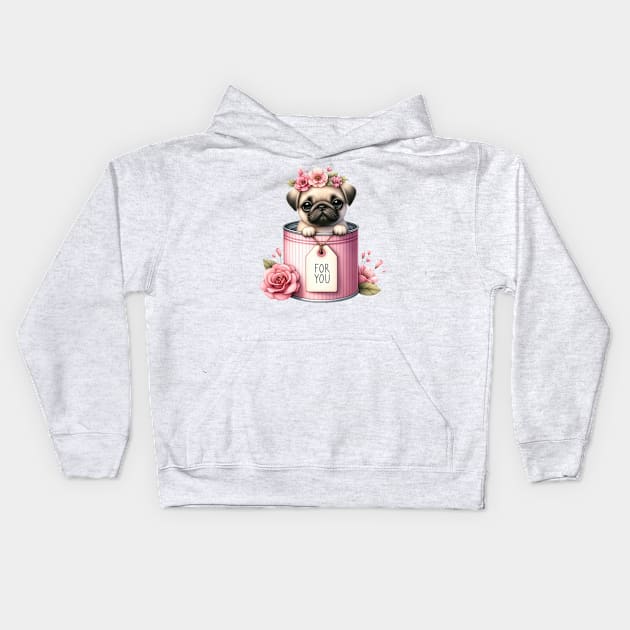 Valentine Pug Dog For You Kids Hoodie by Chromatic Fusion Studio
